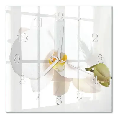 Vierkante glazen klok Orchidee