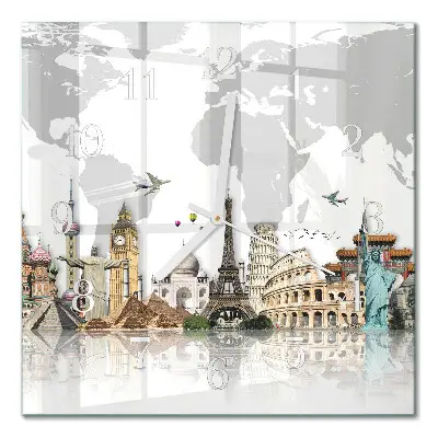 Moderne wandklok glas vierkant Wereld