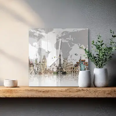 Moderne wandklok glas vierkant Wereld