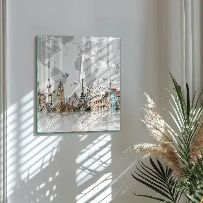 Moderne wandklok glas vierkant Wereld