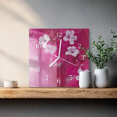 Vierkante glazen klok Bloemen