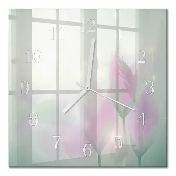 Moderne wandklok glas vierkant Bloemen