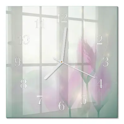 Moderne wandklok glas vierkant Bloemen
