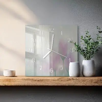 Moderne wandklok glas vierkant Bloemen