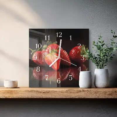 Moderne wandklok glas vierkant Aardbeien
