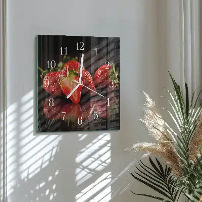 Moderne wandklok glas vierkant Aardbeien