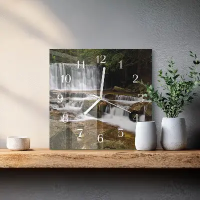 Vierkante glazen wandklok Watervallen