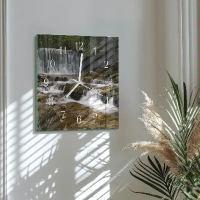 Vierkante glazen wandklok Watervallen