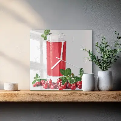 Vierkante glazen wandklok Cranberries