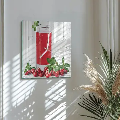 Vierkante glazen wandklok Cranberries