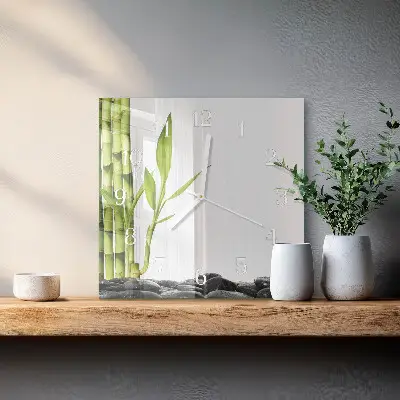Vierkante glas klok Bamboe