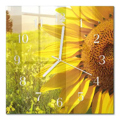Moderne wandklok glas vierkant Zonnebloem