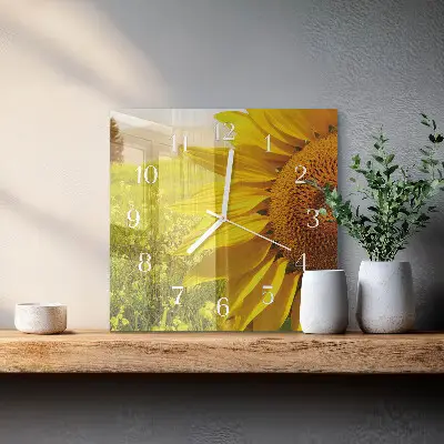 Moderne wandklok glas vierkant Zonnebloem
