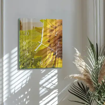 Moderne wandklok glas vierkant Zonnebloem