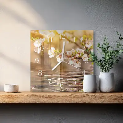 Vierkante glazen klok Bloemen