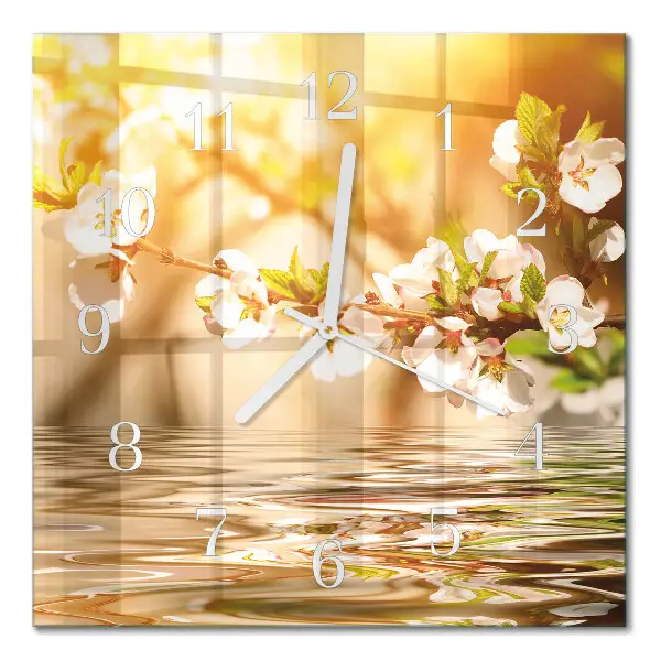 Moderne wandklok glas vierkant Bloemen