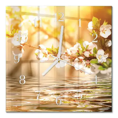 Moderne wandklok glas vierkant Bloemen