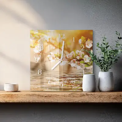 Moderne wandklok glas vierkant Bloemen