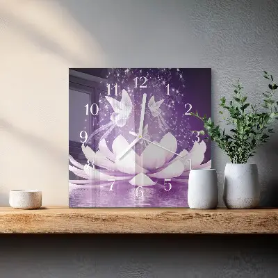 Vierkante glazen wandklok Bloem
