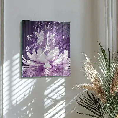 Vierkante glazen wandklok Bloem
