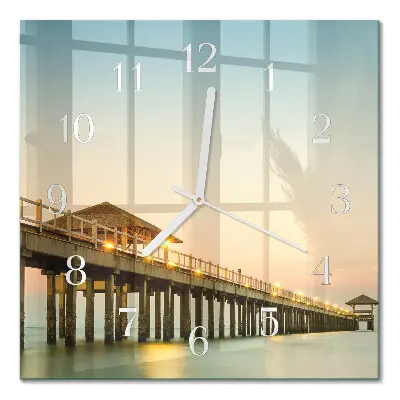 Moderne wandklok glas vierkant Houten steiger