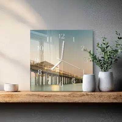 Moderne wandklok glas vierkant Houten steiger
