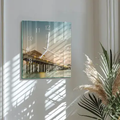 Moderne wandklok glas vierkant Houten steiger