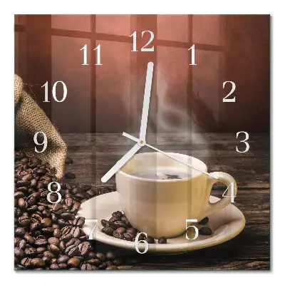 Vierkante glazen wandklok Koffie