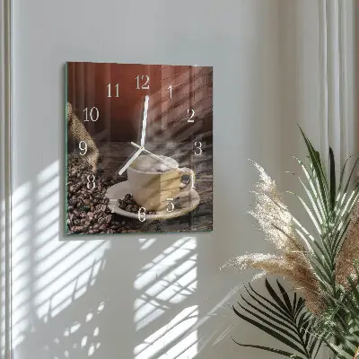 Vierkante glazen wandklok Koffie