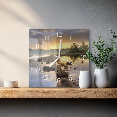 Vierkante glas klok Natura-meer