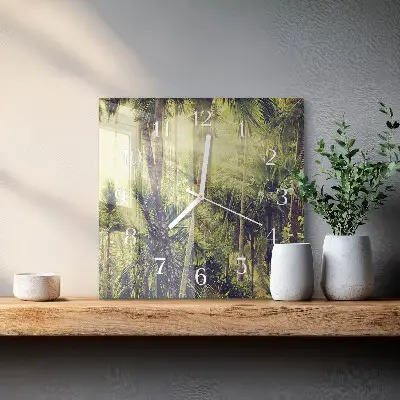 Vierkante glazen wandklok Palmbomen