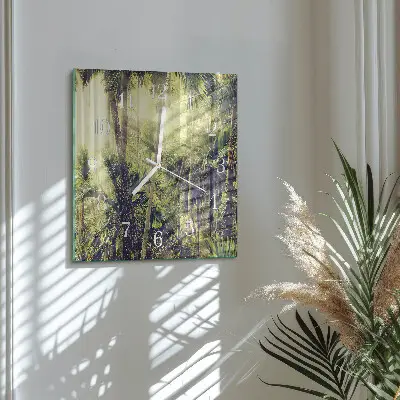 Vierkante glazen wandklok Palmbomen