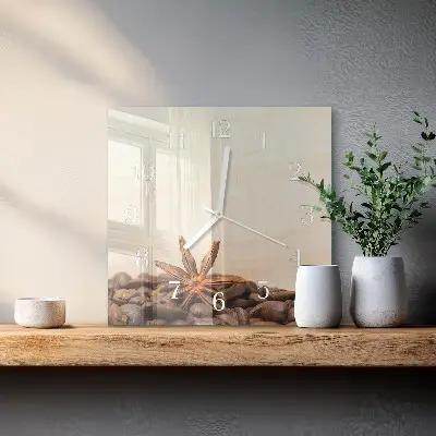 Decoratieve glazen klok vierkant Koffiebonen