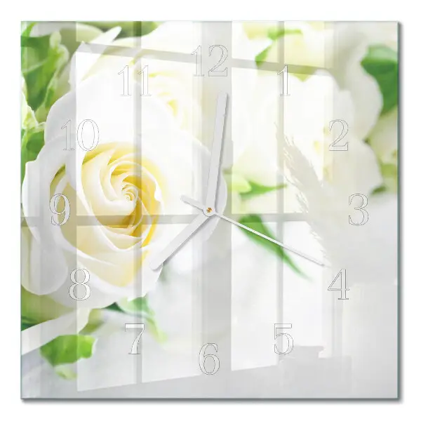 Vierkante glas klok Rozen