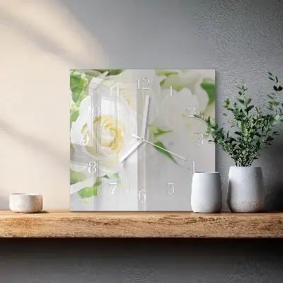 Vierkante glas klok Rozen