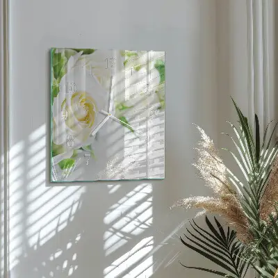 Vierkante glas klok Rozen