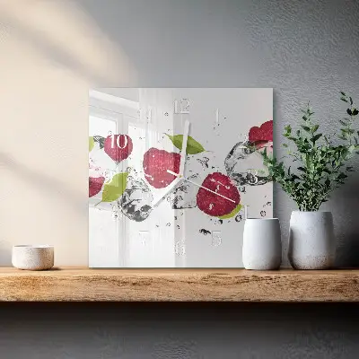 Vierkante glazen wandklok Frambozen