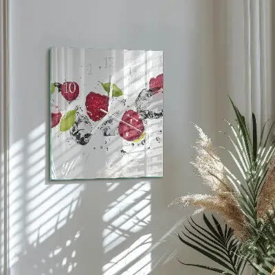 Vierkante glazen wandklok Frambozen