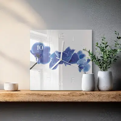 Vierkante glas klok Orchidee
