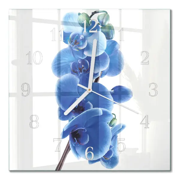 Vierkante glazen wandklok Orchidee