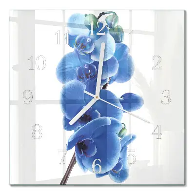 Vierkante glazen wandklok Orchidee