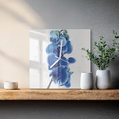Vierkante glazen wandklok Orchidee