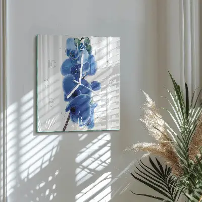 Vierkante glazen wandklok Orchidee