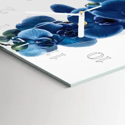 Vierkante glazen wandklok Orchidee