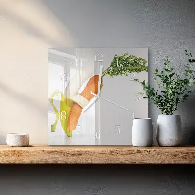 Vierkante glazen klok Wortels en bananen
