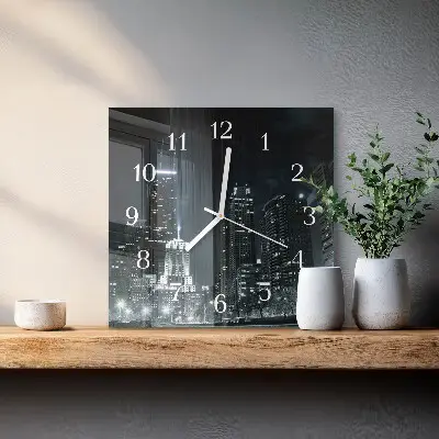 Moderne wandklok glas vierkant Stad