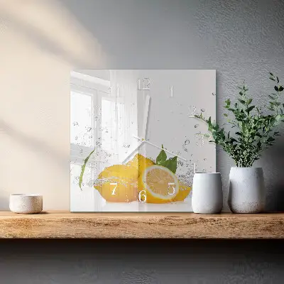 Vierkante glazen wandklok Citroenen