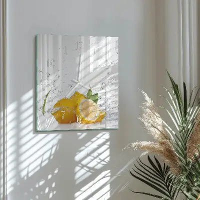 Vierkante glazen wandklok Citroenen