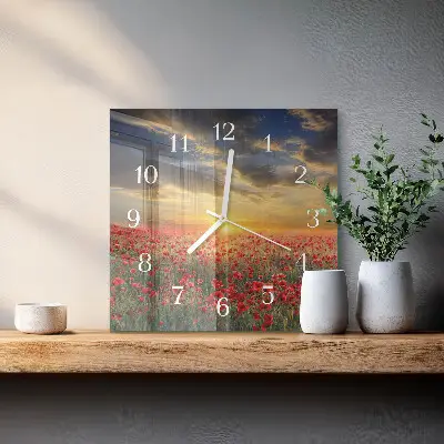 Decoratieve glazen klok vierkant Klaprozenveld