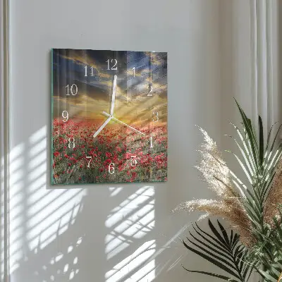 Decoratieve glazen klok vierkant Klaprozenveld